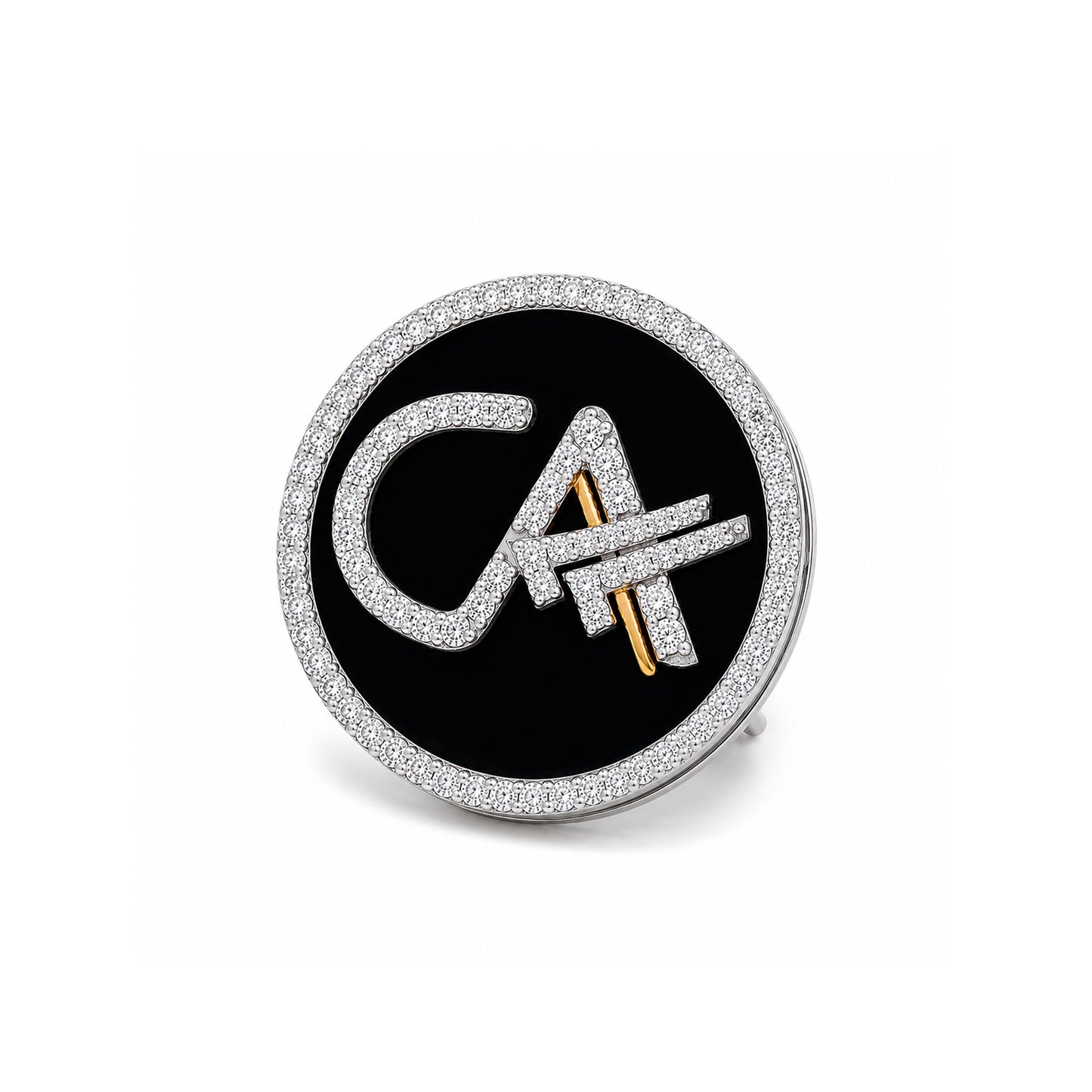 The Grace CA Diamond Brooch in 925 Silver with Black Enamel