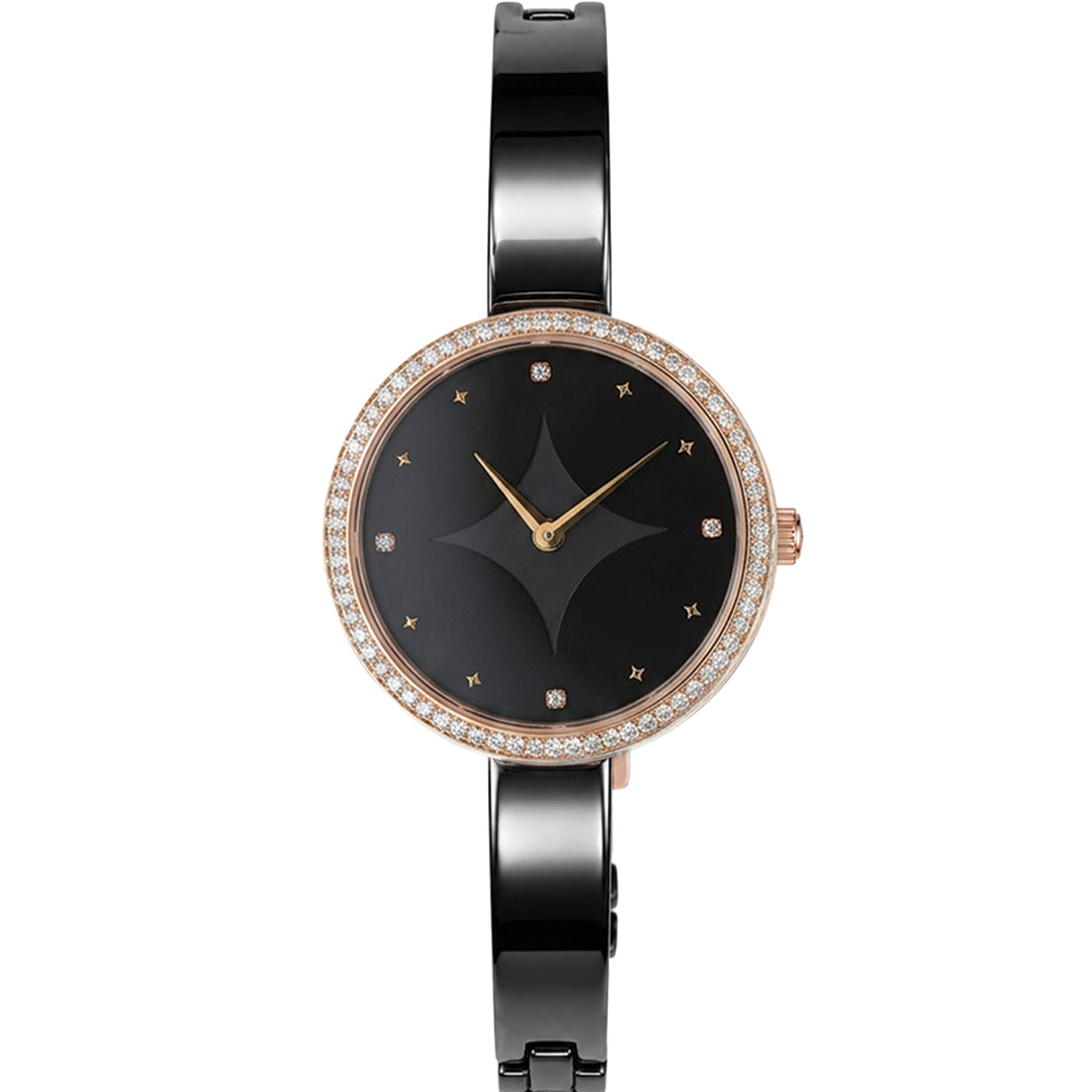 Moon Veil, 33MM Round Case, Quartz Analogue Watch with Ceramic Strap for Women, 50M Water Resistance