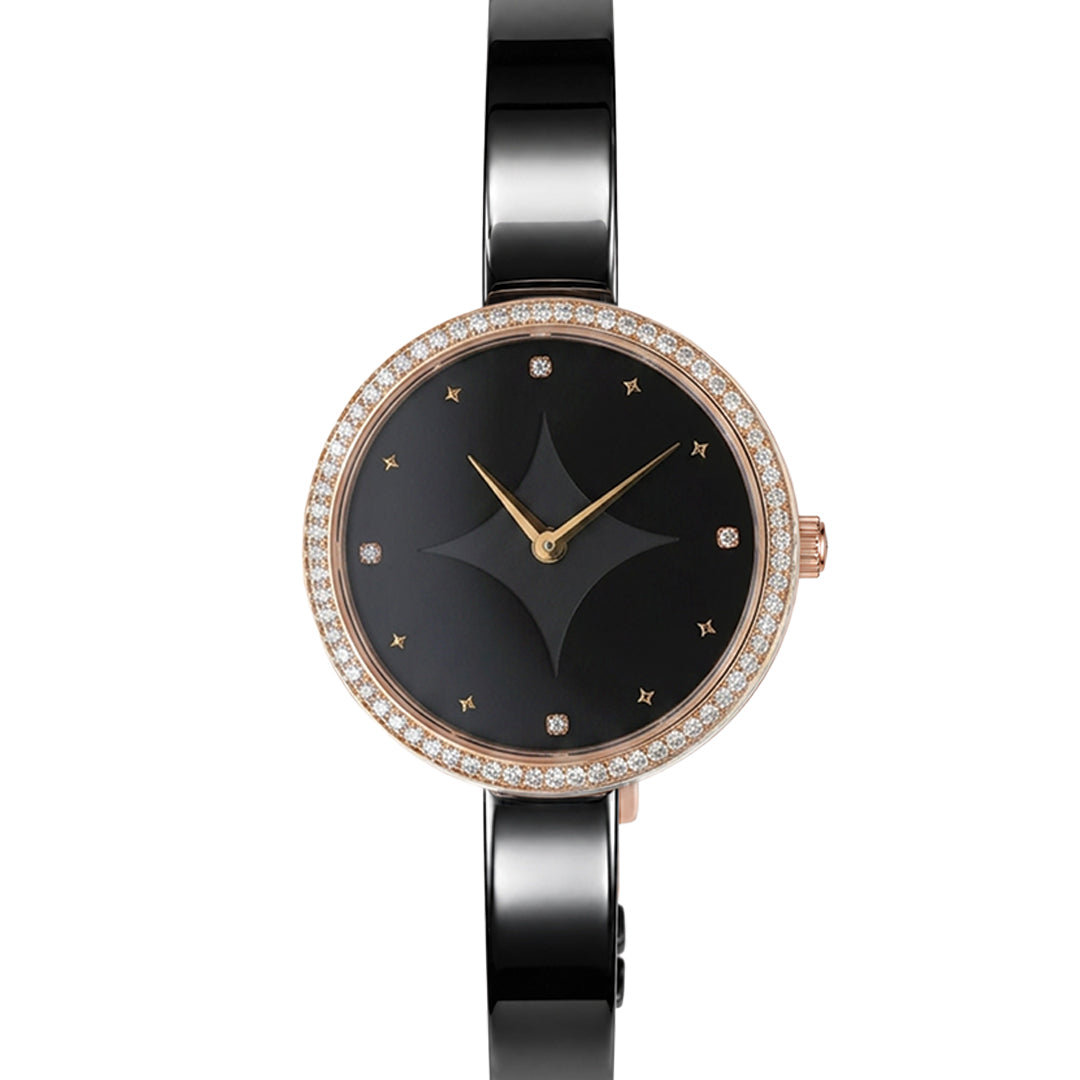 Moon Veil, 33MM Round Case, Quartz Analogue Watch with Ceramic Strap for Women, 50M Water Resistance