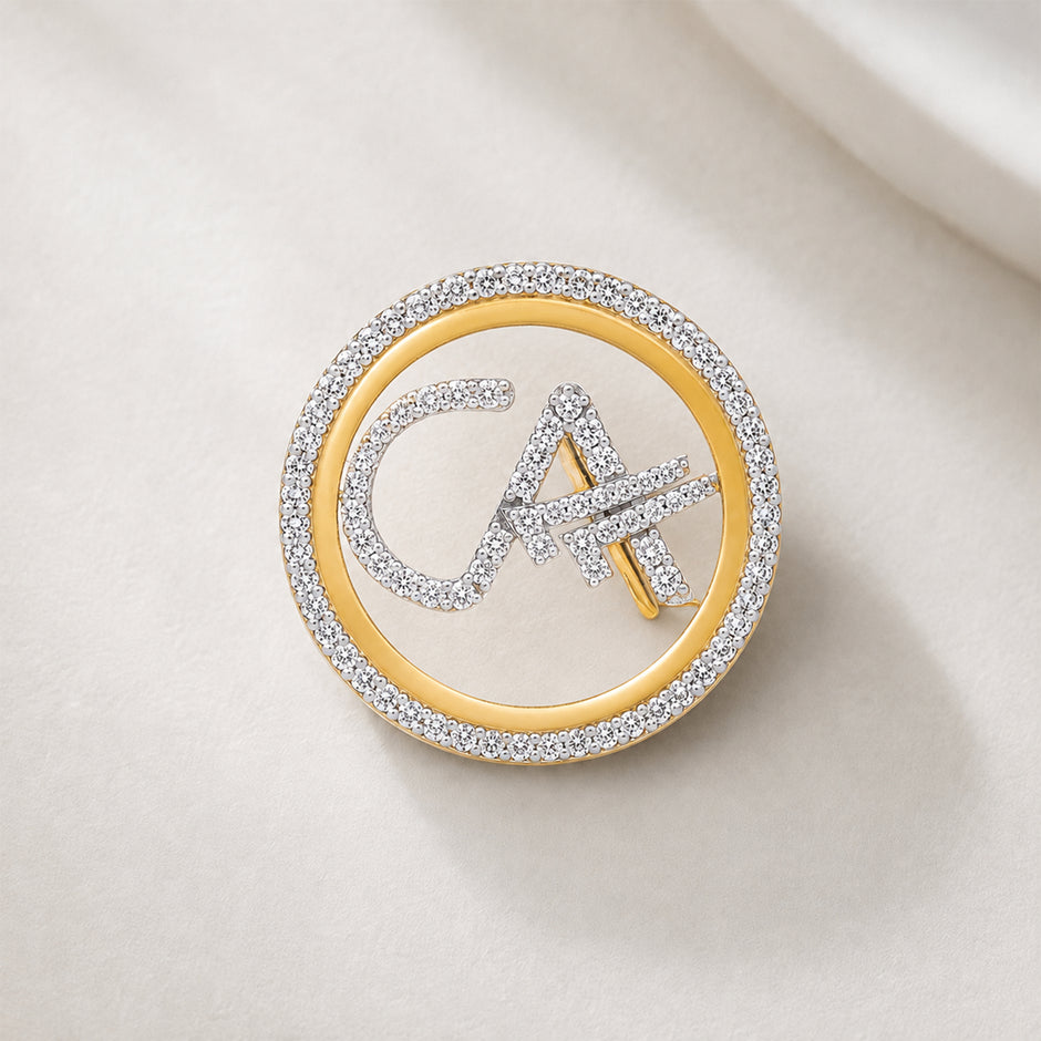 The Classic CA Single Line Double Tick Skeleton Diamond Brooch in 925 Silver with Yellow Finish