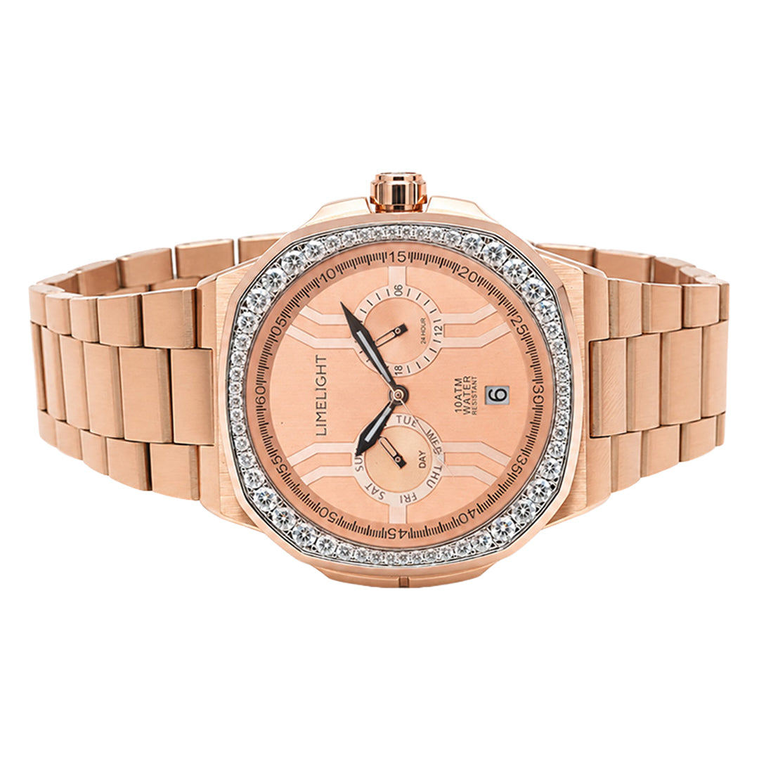 Royal Oakridge, 43MM Round Case, Quartz Analogue Watch with Metal Strap for Men, 100M Water Resistance