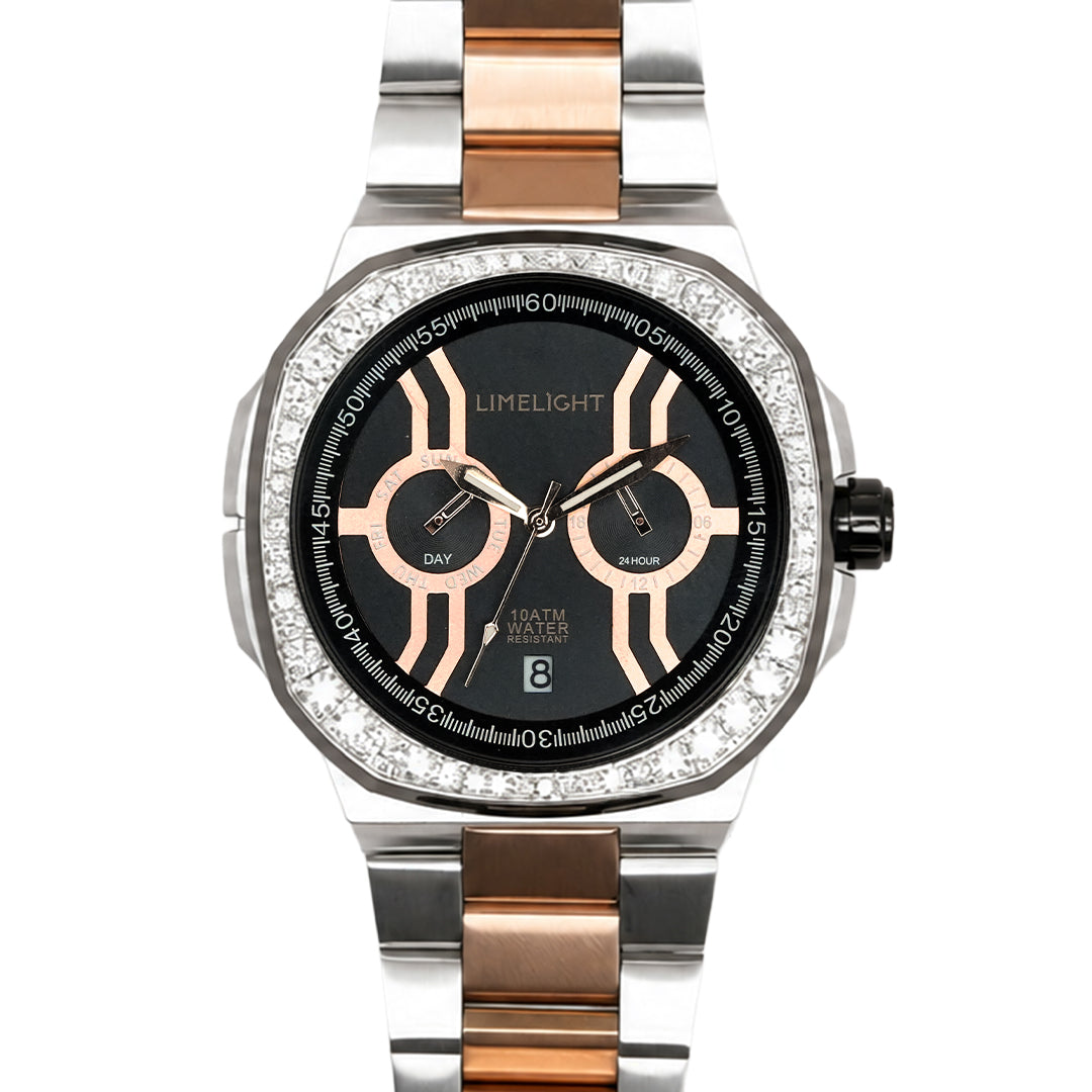 Royal Oakridge, 43MM Round Case, Quartz Analogue Watch with Metal Strap for Men, 100M Water Resistance