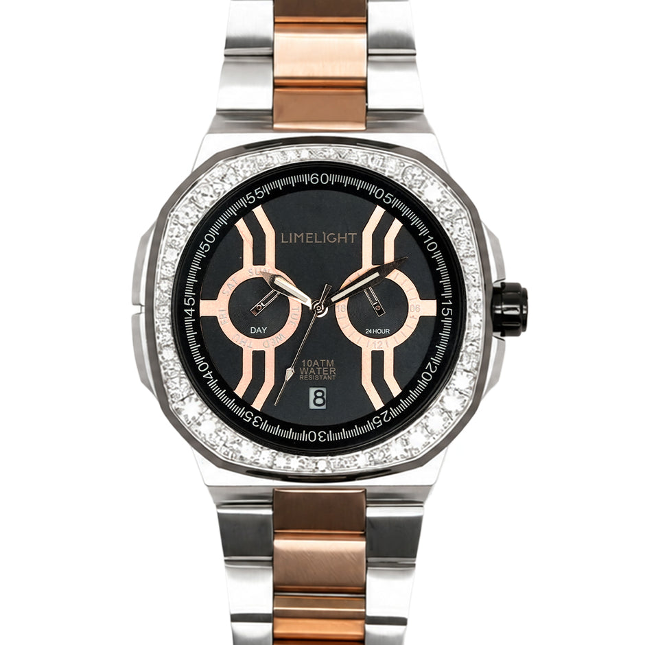 Royal Oakridge, 43MM Round Case, Quartz Analogue Watch with Metal Strap for Men, 100M Water Resistance