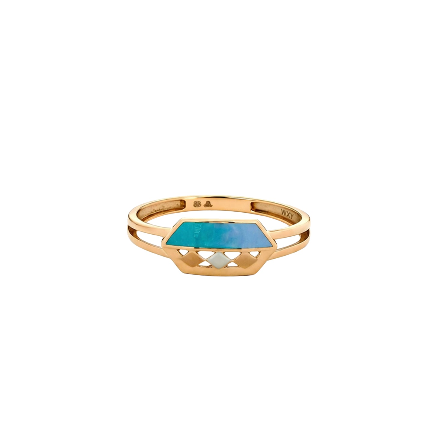 Turquoise Bar Lattice Gold Ring