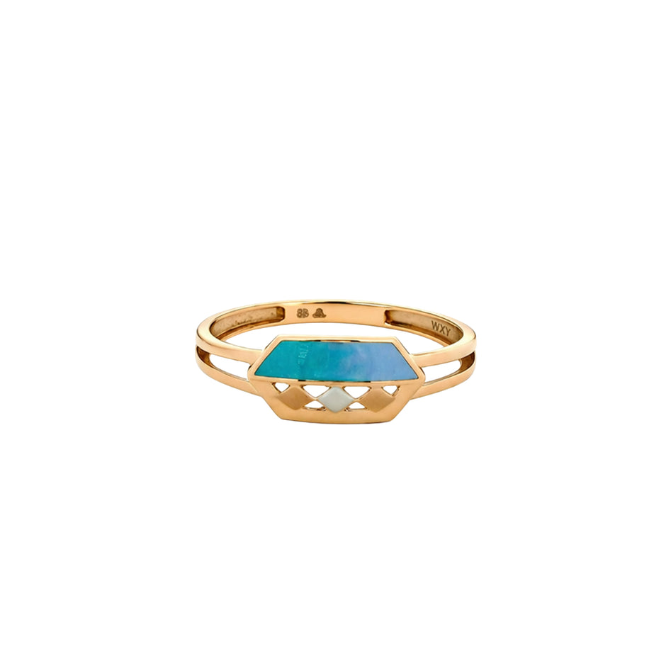 Turquoise Bar Lattice Gold Ring