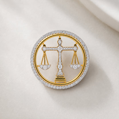 The Eminence Lawyer Single Line Skeleton Diamond Brooch in 925 Silver with Yellow Finish