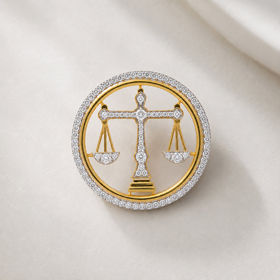 The Eminence Lawyer Single Line Skeleton Diamond Brooch in 925 Silver with Yellow Finish