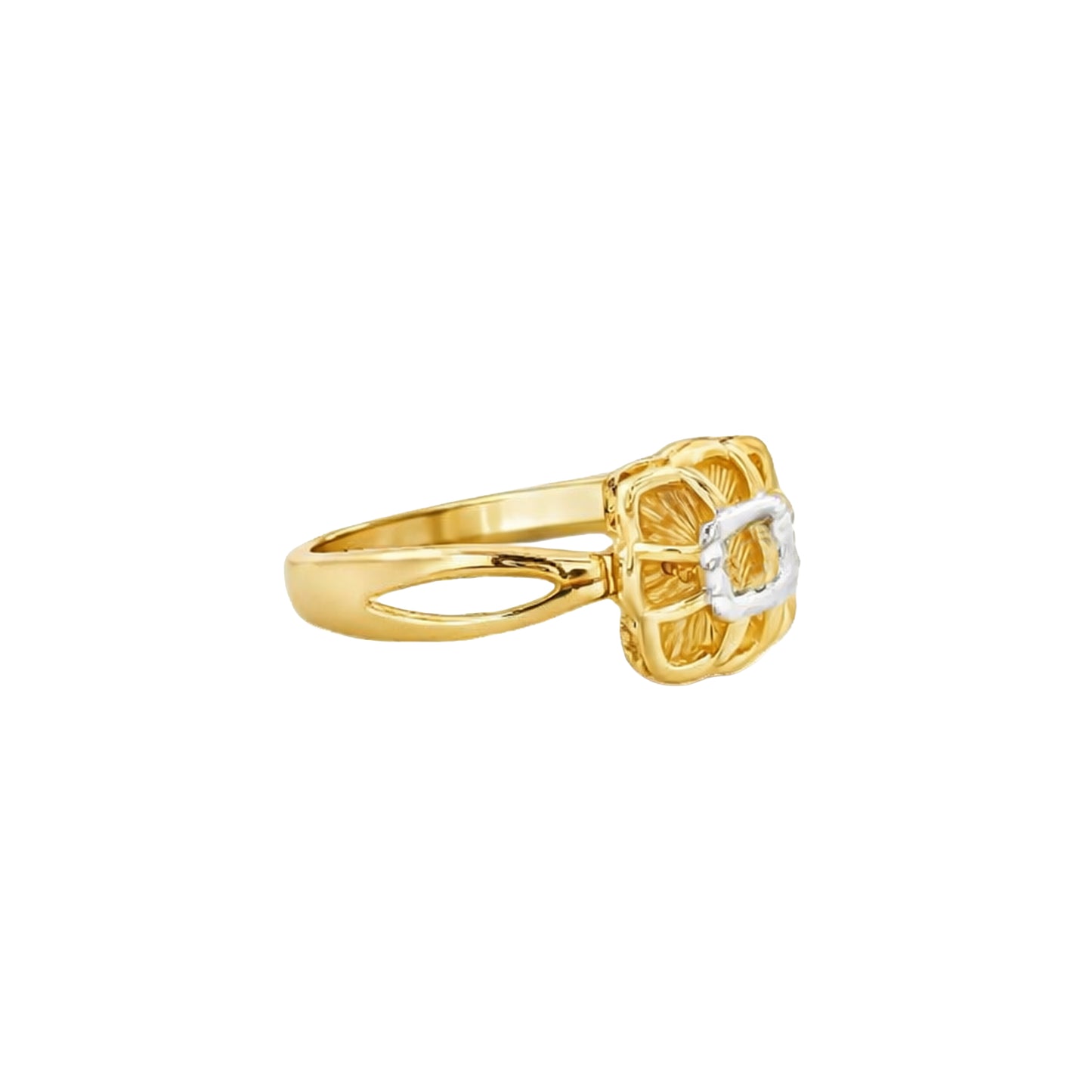 Dual Tone Floral Radiance Gold Ring