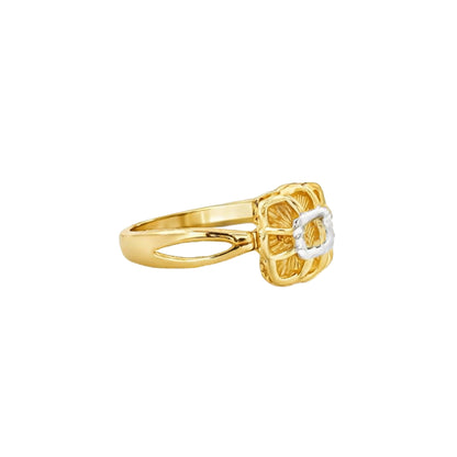 Dual Tone Floral Radiance Gold Ring