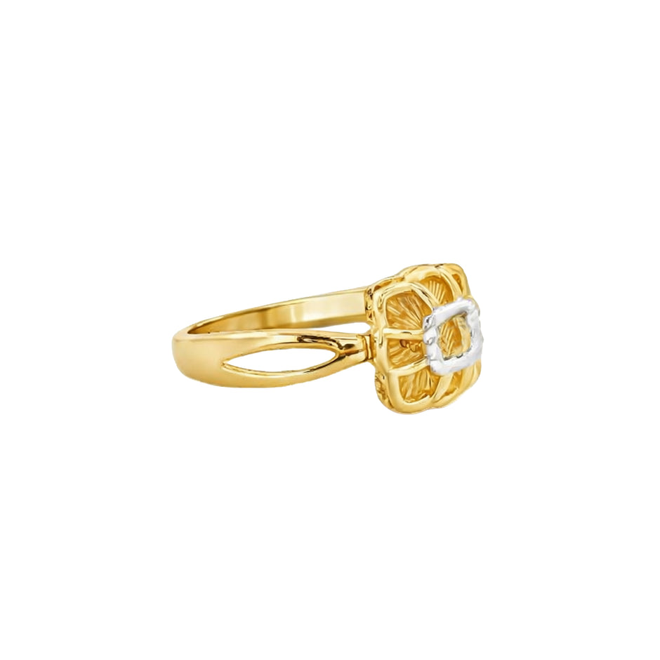 Dual Tone Floral Radiance Gold Ring