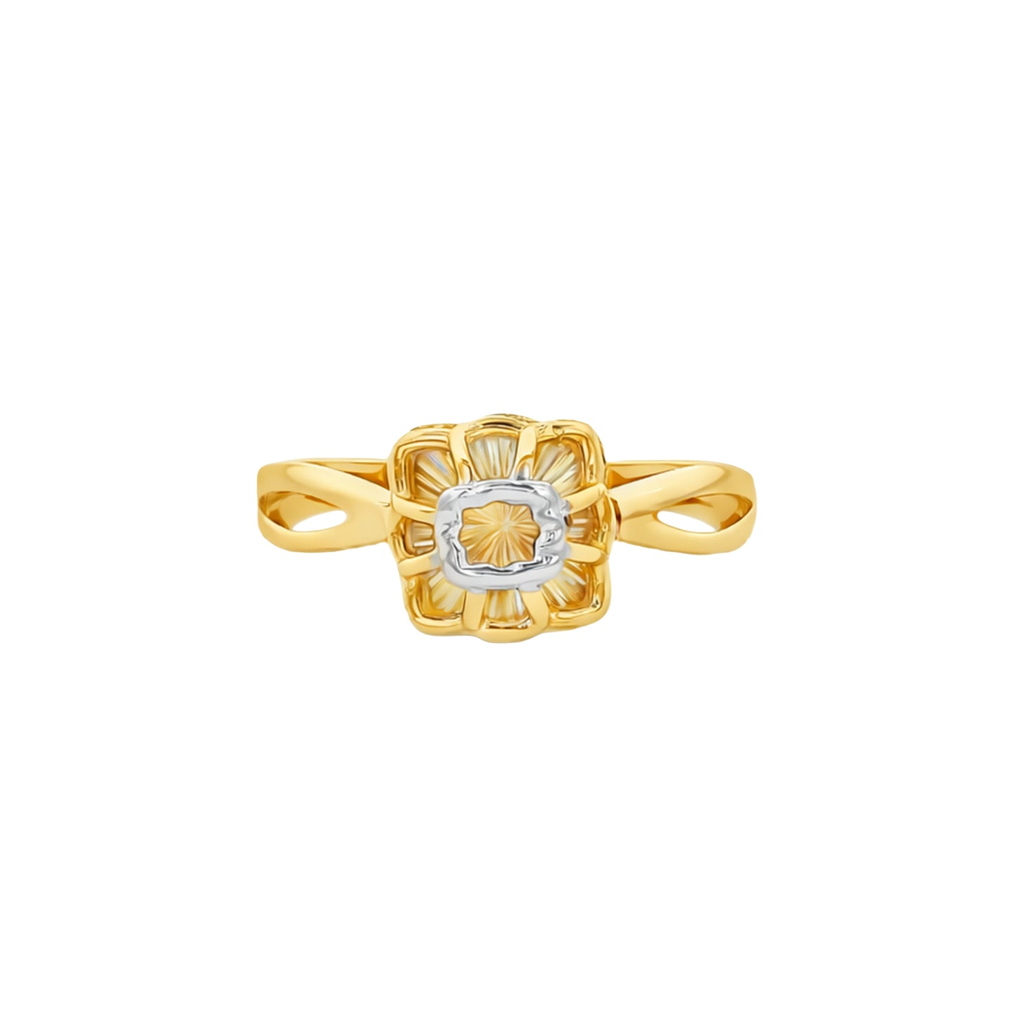 Dual Tone Floral Radiance Gold Ring