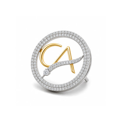 The Vanguard CA Double Line Curved Skeleton Diamond Brooch in 925 Silver with Yellow Finish