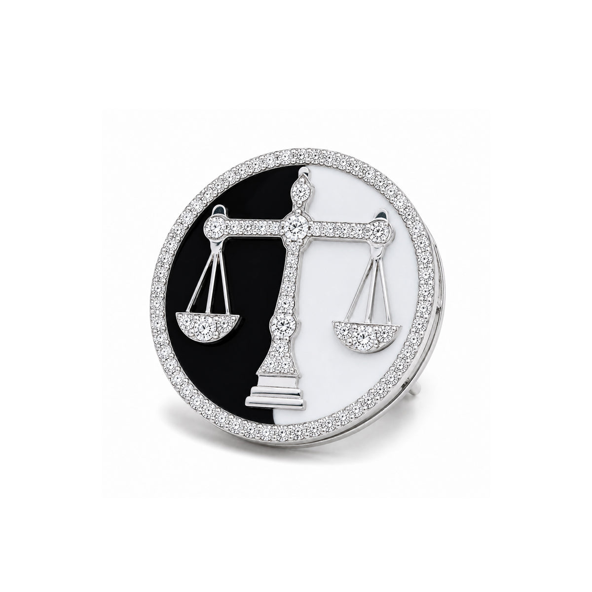 The Counsel Lawyer Diamond Brooch in 925 Silver with Black & White Enamel
