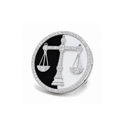The Counsel Lawyer Diamond Brooch in 925 Silver with Black & White Enamel