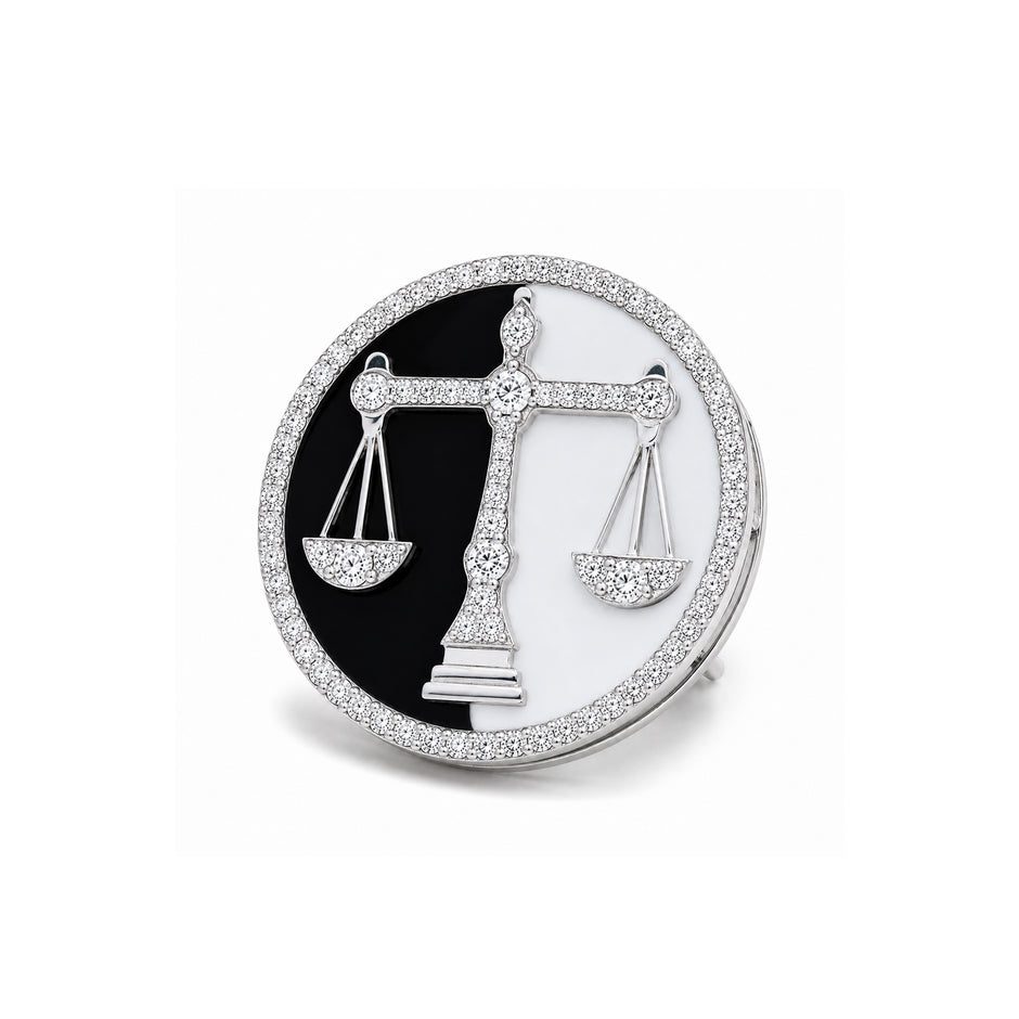 The Counsel Lawyer Diamond Brooch in 925 Silver with Black & White Enamel