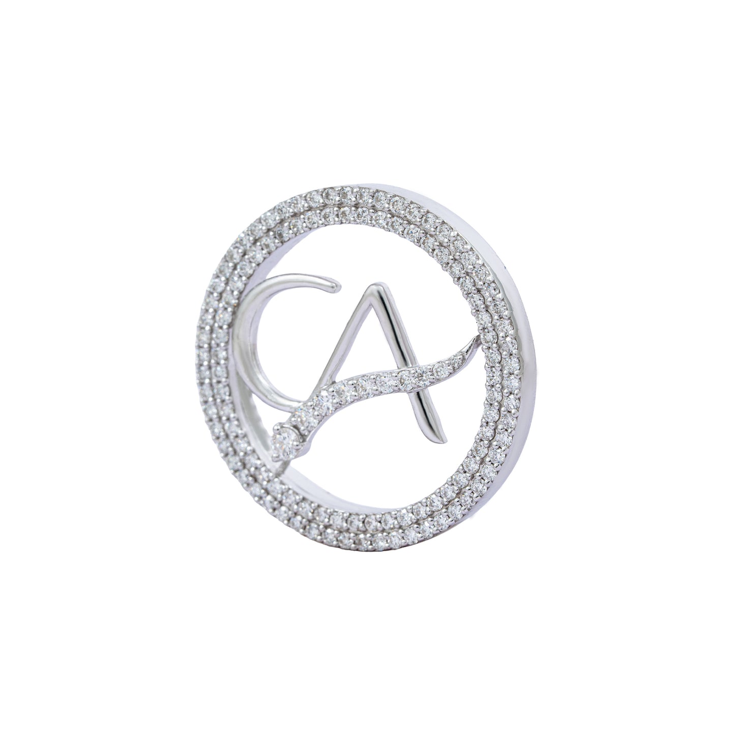 The Vanguard CA Double Line Curved Skeleton Diamond Brooch in 925 Silver with White Finish