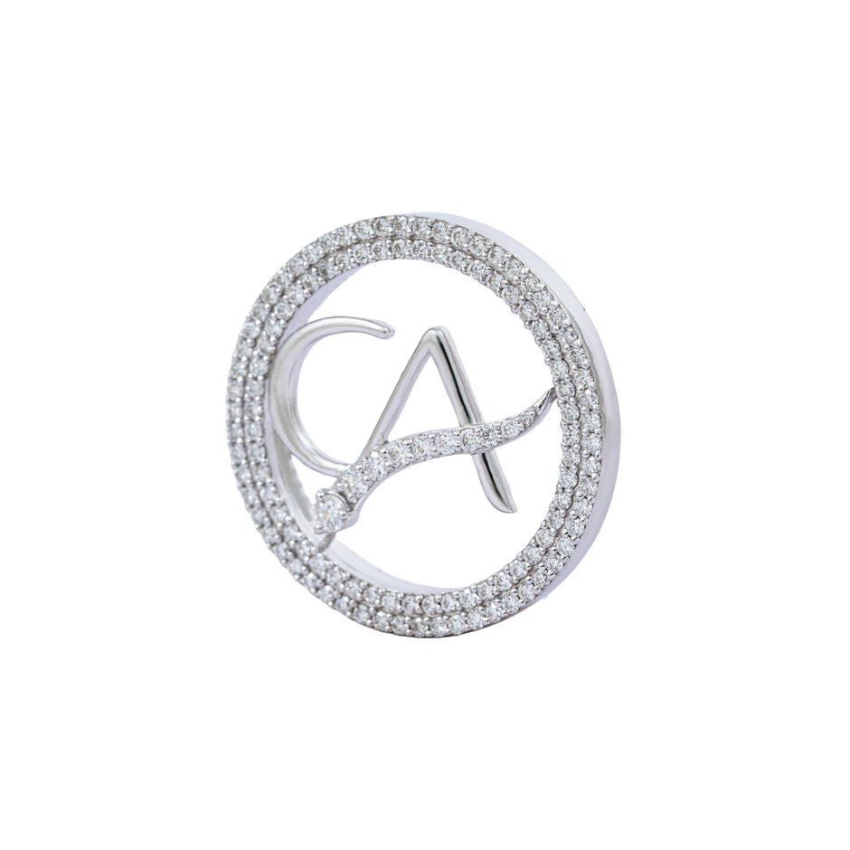 The Vanguard CA Double Line Curved Skeleton Diamond Brooch in 925 Silver with White Finish