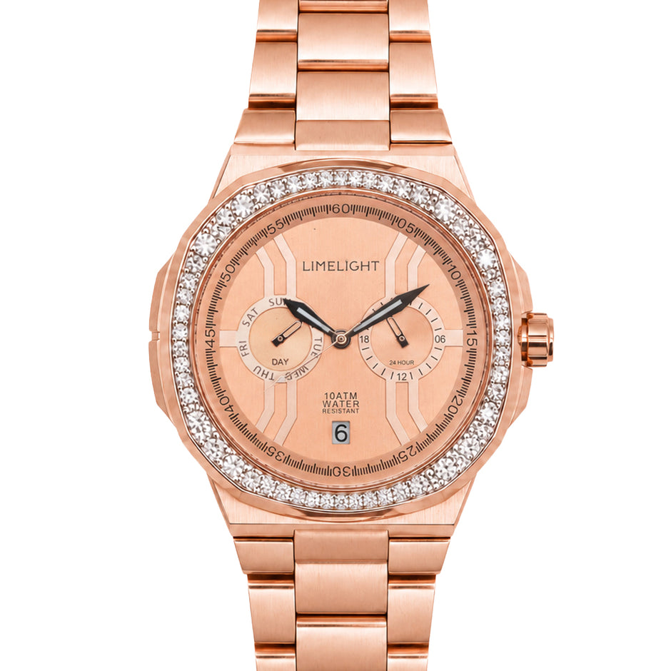 Royal Oakridge, 43MM Round Case, Quartz Analogue Watch with Metal Strap for Men, 100M Water Resistance