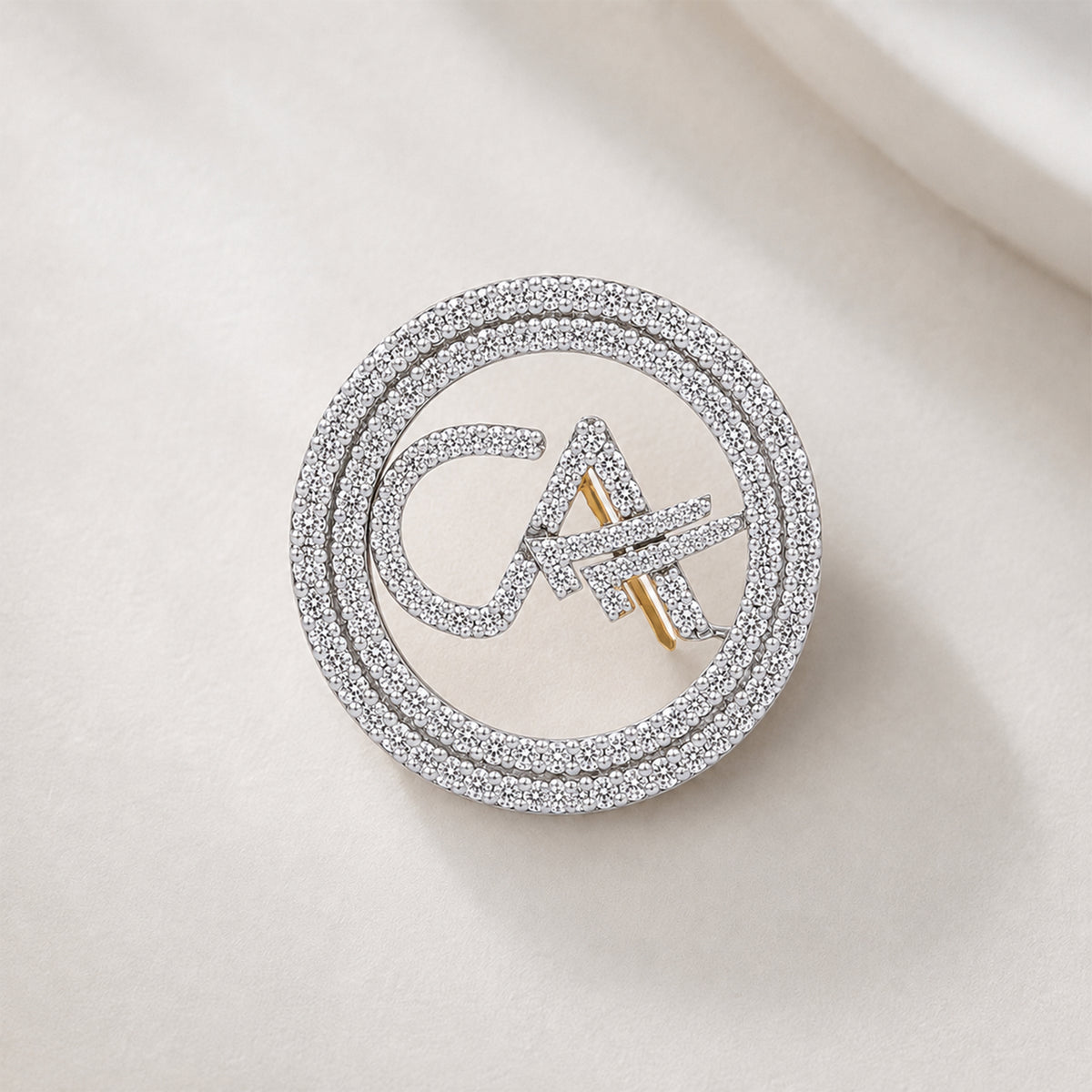 The Classic CA Double Line Double Tick Skeleton Diamond Brooch in 925 Silver with White Finish