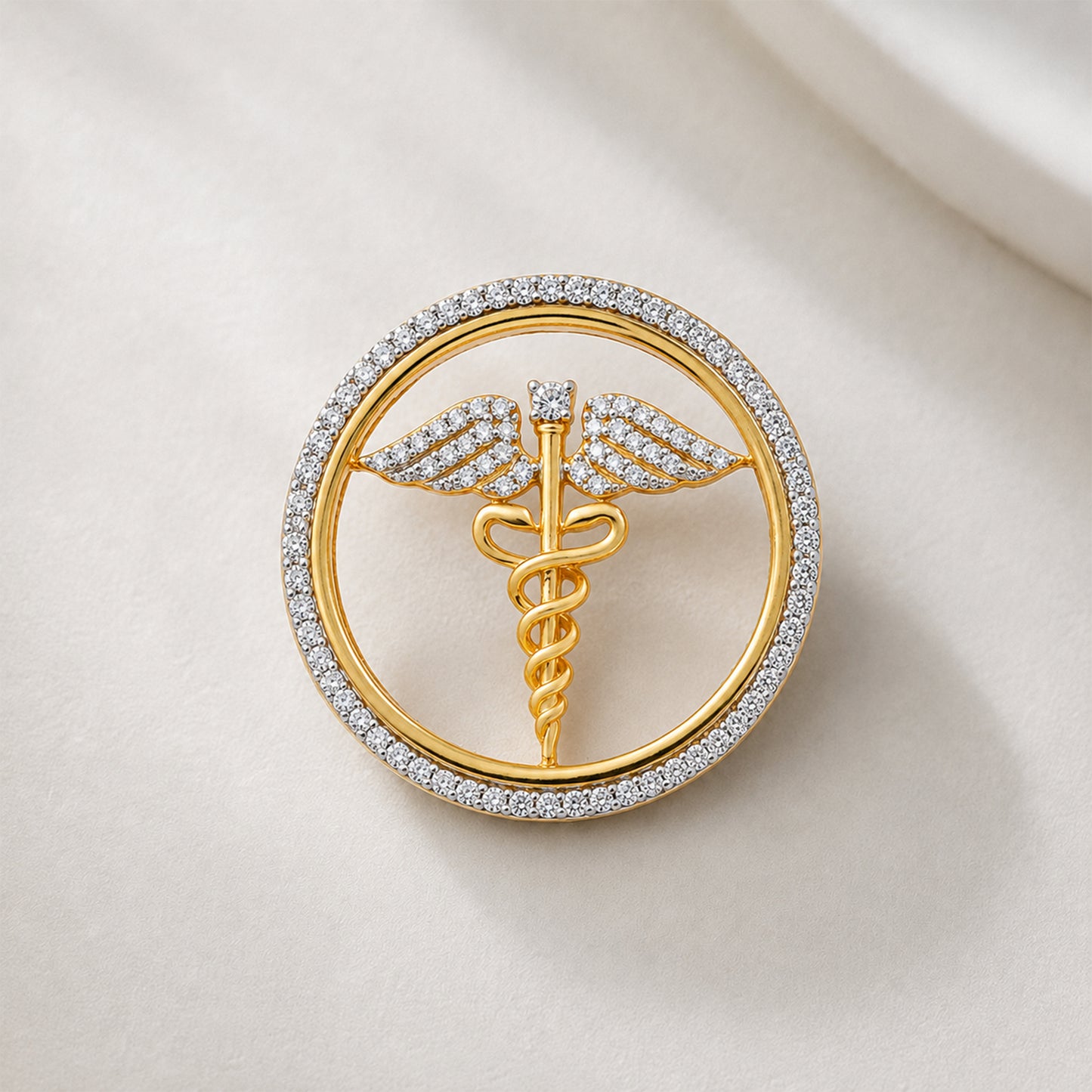 The Sovereign Doctor Single Line Skeleton Diamond Brooch in 925 Silver with Yellow Finish