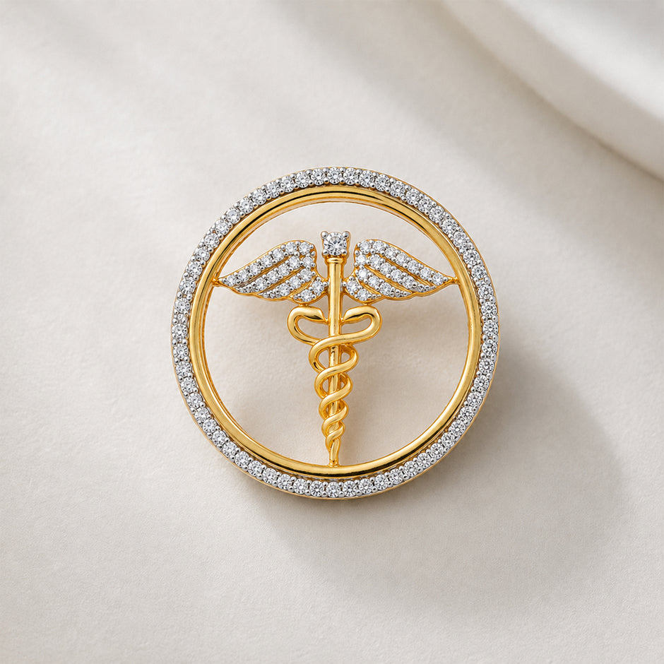 The Sovereign Doctor Single Line Skeleton Diamond Brooch in 925 Silver with Yellow Finish
