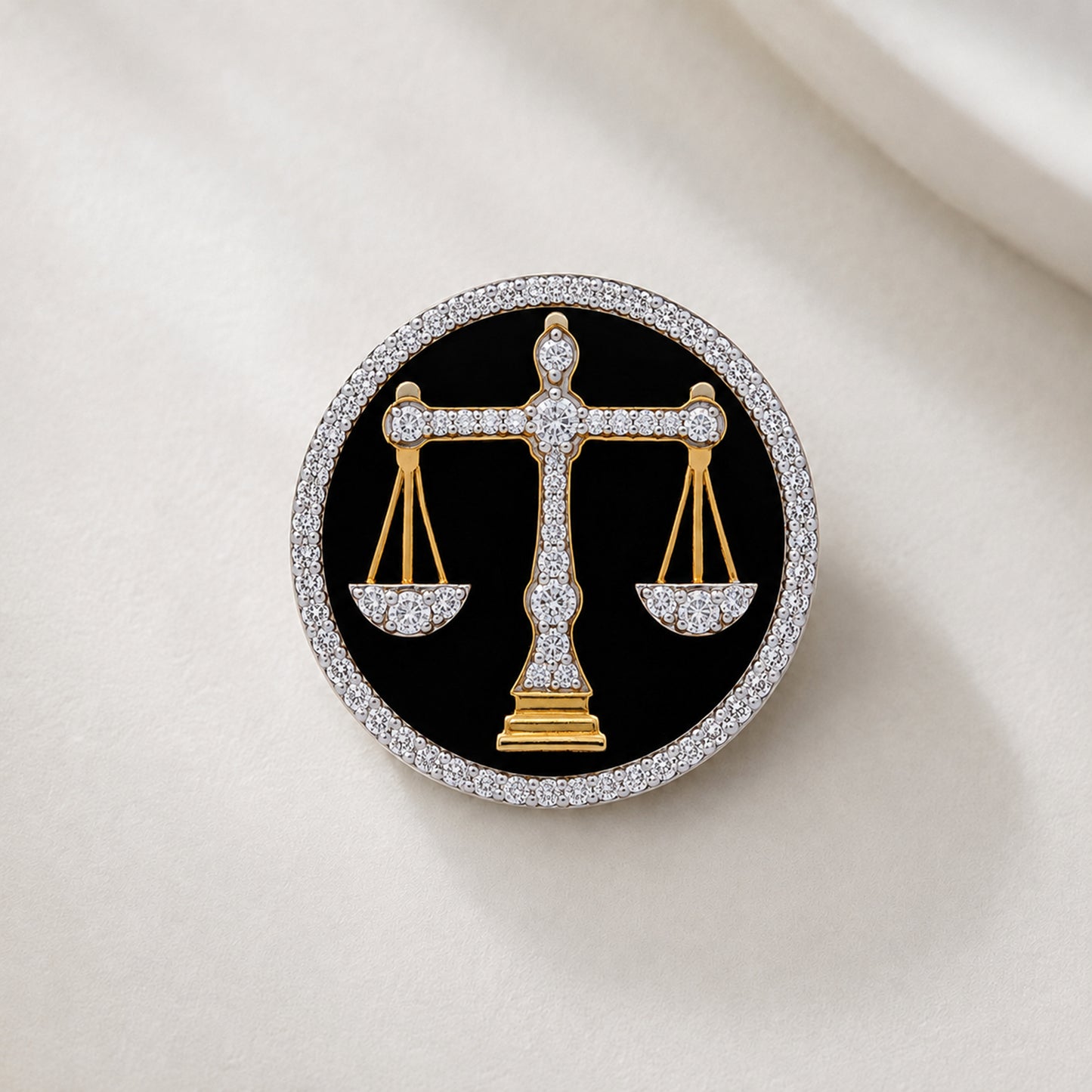 The Counsel Lawyer Diamond Brooch in 925 Silver with Black Enamel