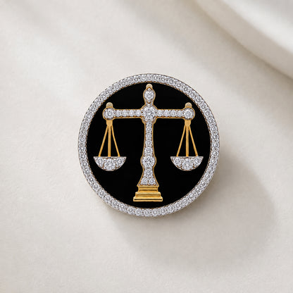 The Counsel Lawyer Diamond Brooch in 925 Silver with Black Enamel