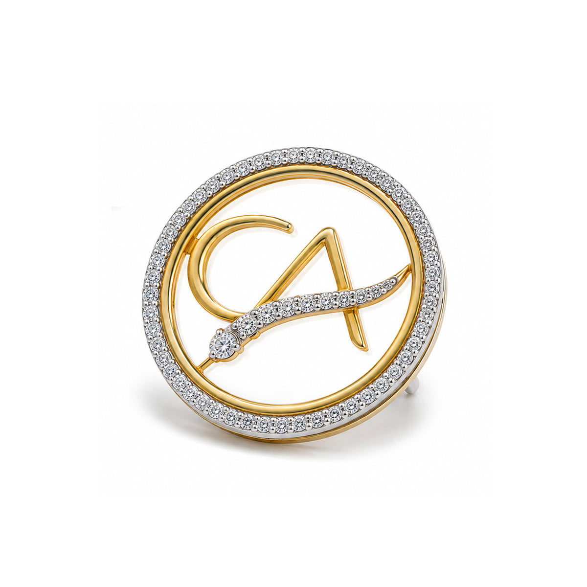 The Vanguard CA Single-Line Curved Skeleton Diamond Brooch in 925 Silver with Yellow Finish