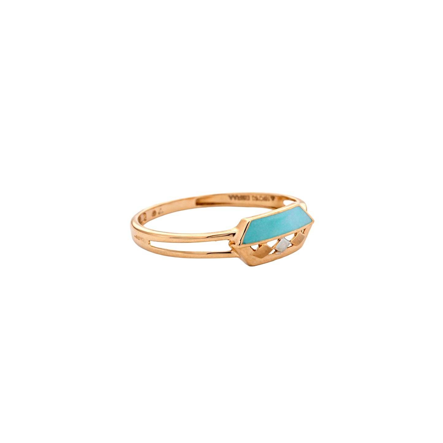 Turquoise Bar Lattice Gold Ring