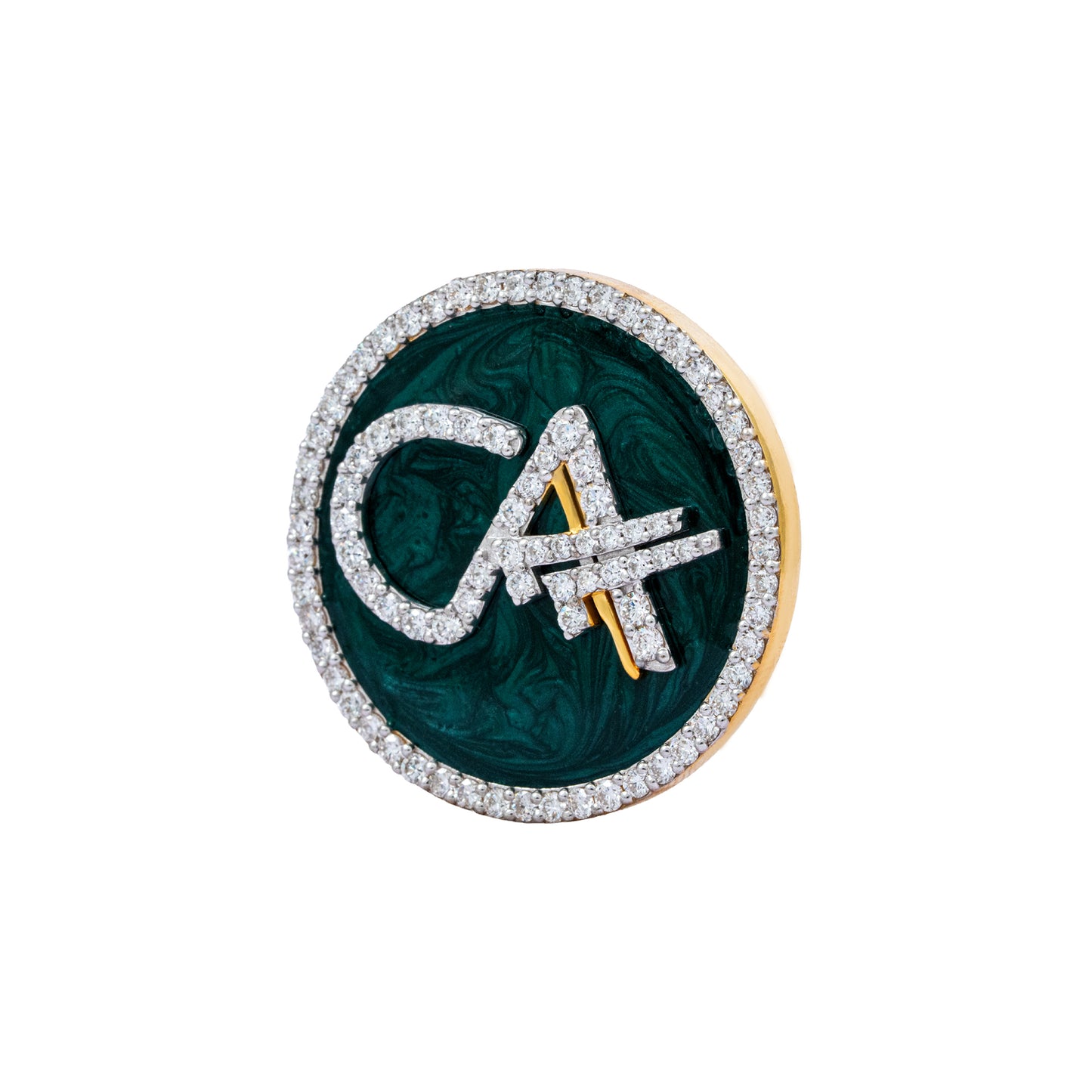 The Grace CA Diamond Brooch in 925 Silver with Malakite Enamel