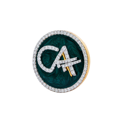 The Grace CA Diamond Brooch in 925 Silver with Malakite Enamel