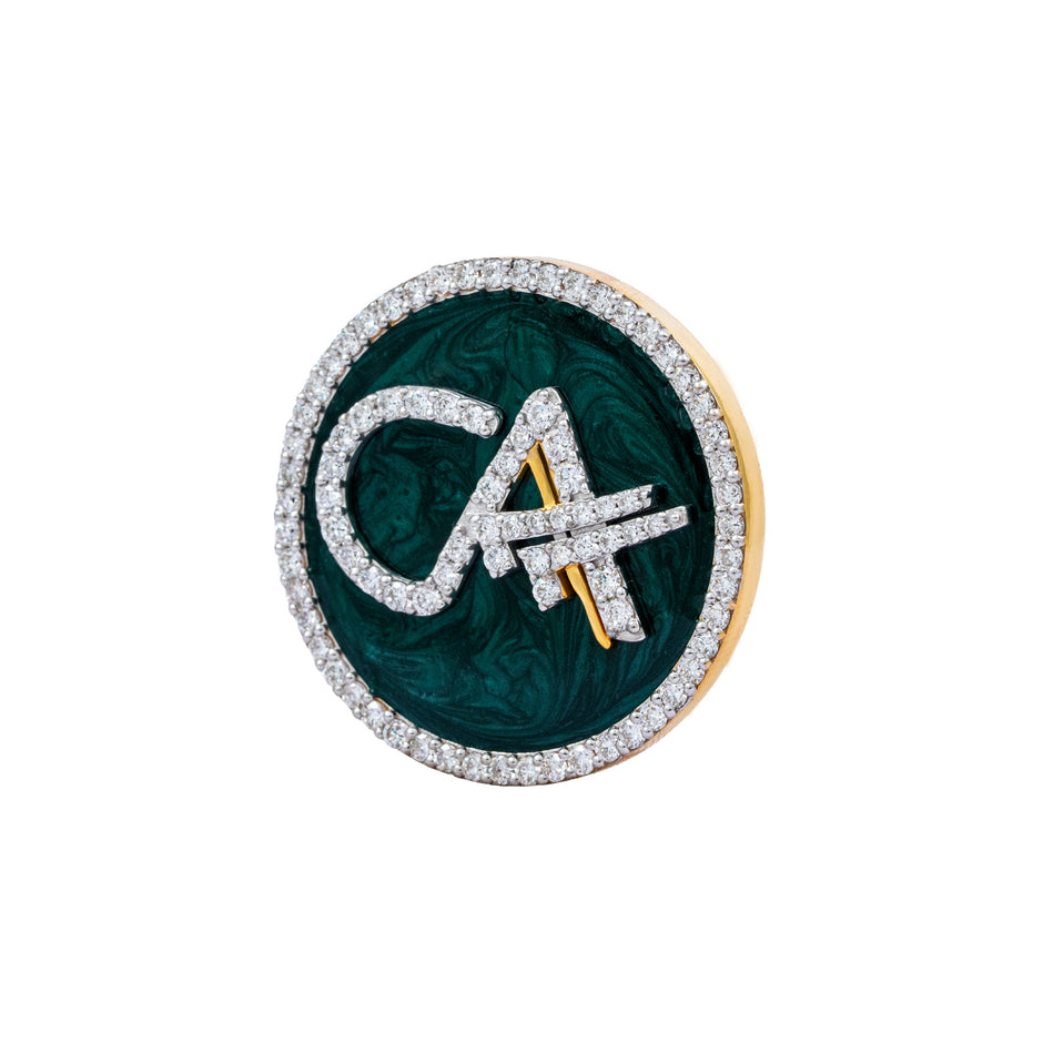 The Grace CA Diamond Brooch in 925 Silver with Malakite Enamel