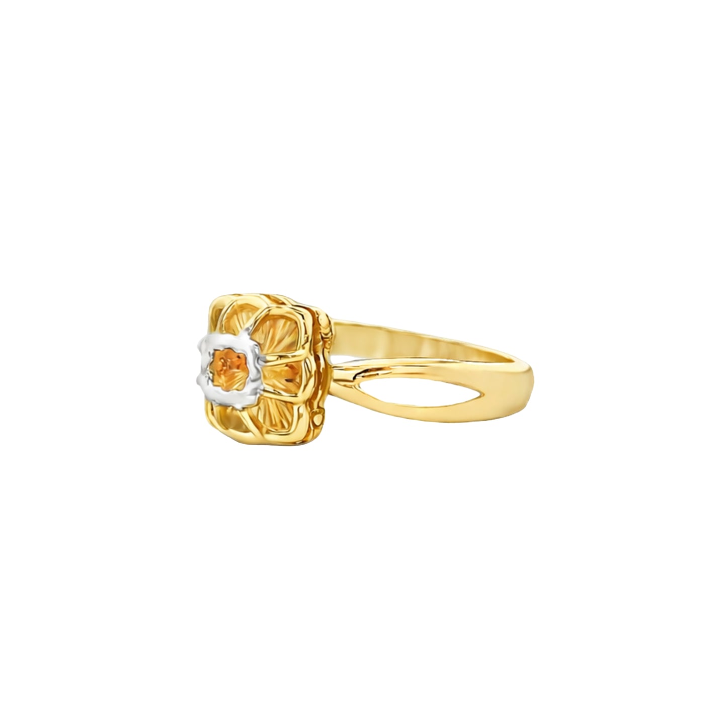 Dual Tone Floral Radiance Gold Ring