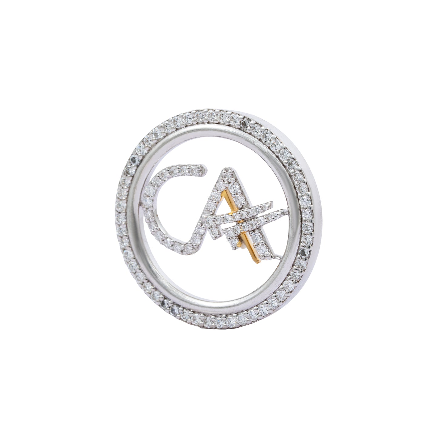The Classic CA Single Line Double Tick Skeleton Diamond Brooch in 925 Silver with White Finish