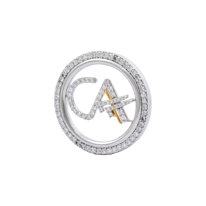 The Classic CA Single Line Double Tick Skeleton Diamond Brooch in 925 Silver with White Finish