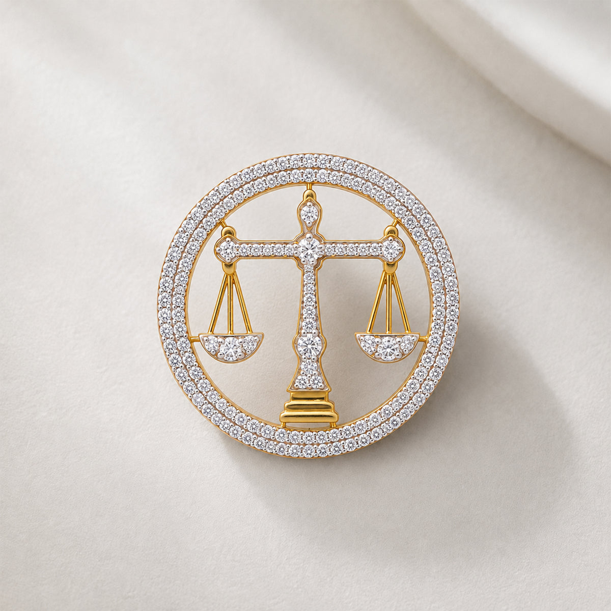 The Eminence Lawyer Double Line Skeleton Diamond Brooch in 925 Silver with Yellow Finish