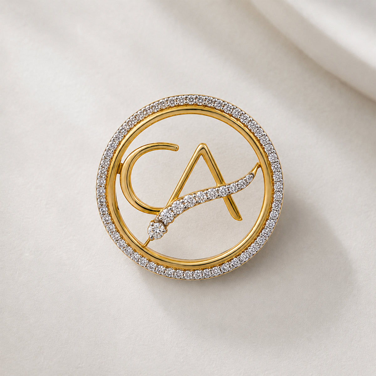 The Vanguard CA Single-Line Curved Skeleton Diamond Brooch in 925 Silver with Yellow Finish