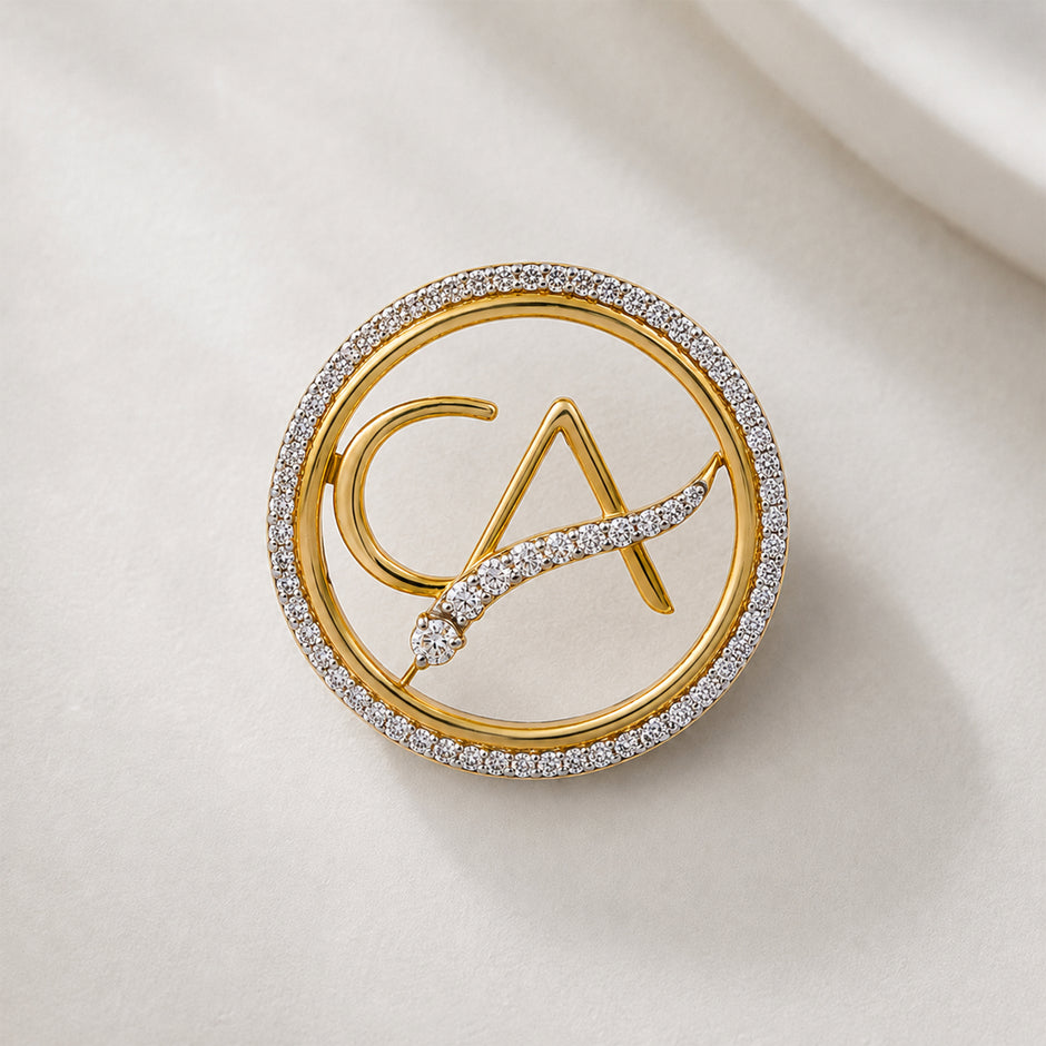 The Vanguard CA Single-Line Curved Skeleton Diamond Brooch in 925 Silver with Yellow Finish