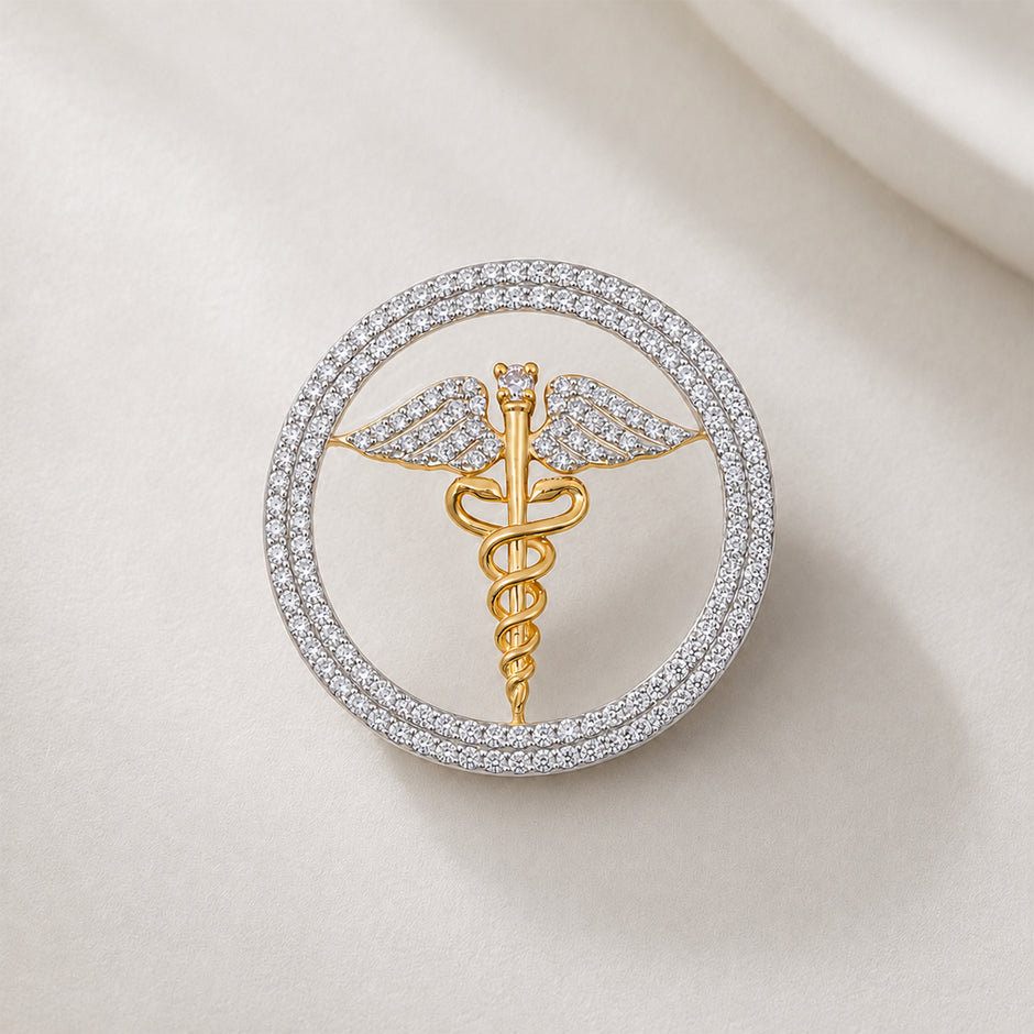 The Sovereign Doctor Double Line Skeleton Diamond Brooch in 925 Silver with Yellow Finish