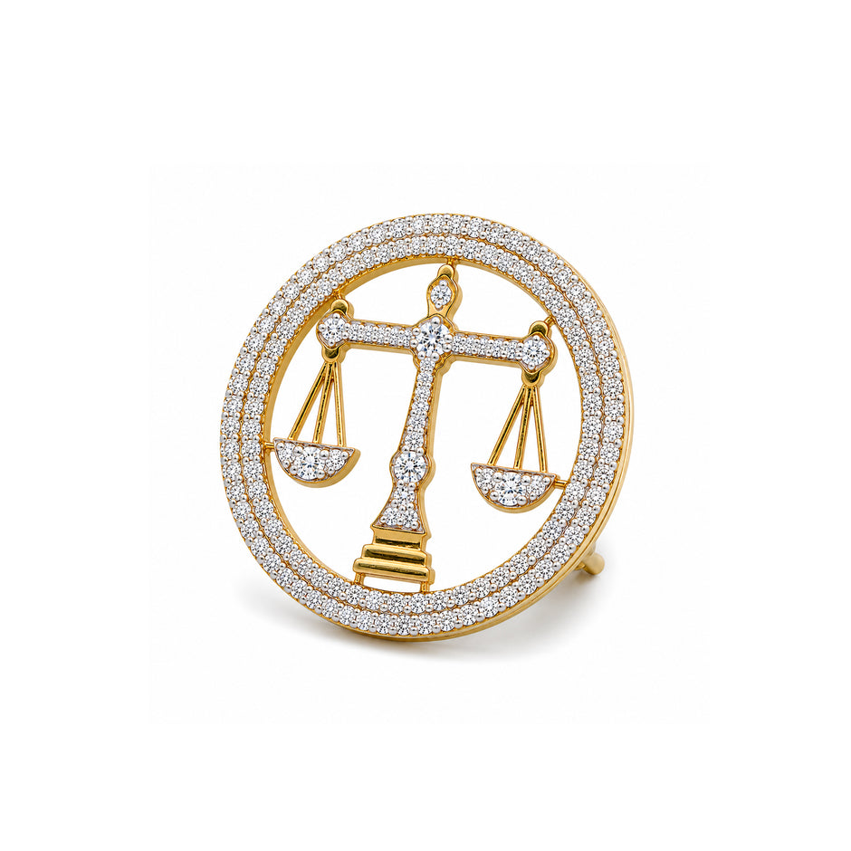 The Eminence Lawyer Double Line Skeleton Diamond Brooch in 925 Silver with Yellow Finish