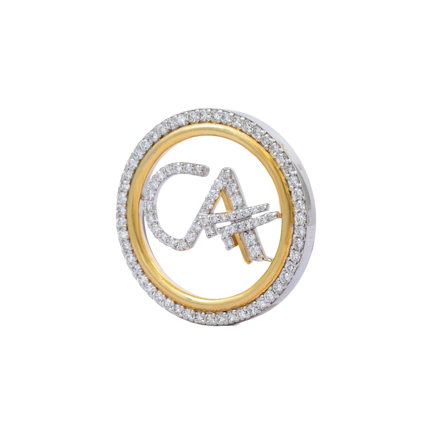 The Classic CA Single Line Double Tick Skeleton Diamond Brooch in 925 Silver with Yellow Finish