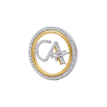 The Classic CA Single Line Double Tick Skeleton Diamond Brooch in 925 Silver with Yellow Finish