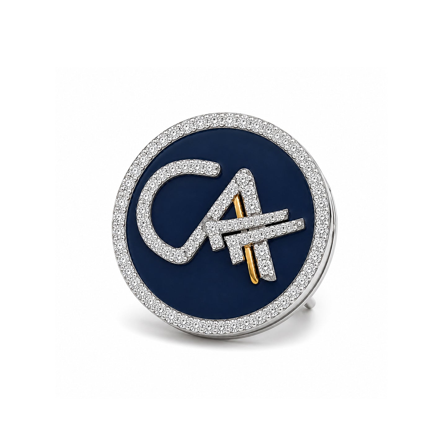 The Grace CA Diamond Brooch in 925 Silver with Navy Blue Enamel