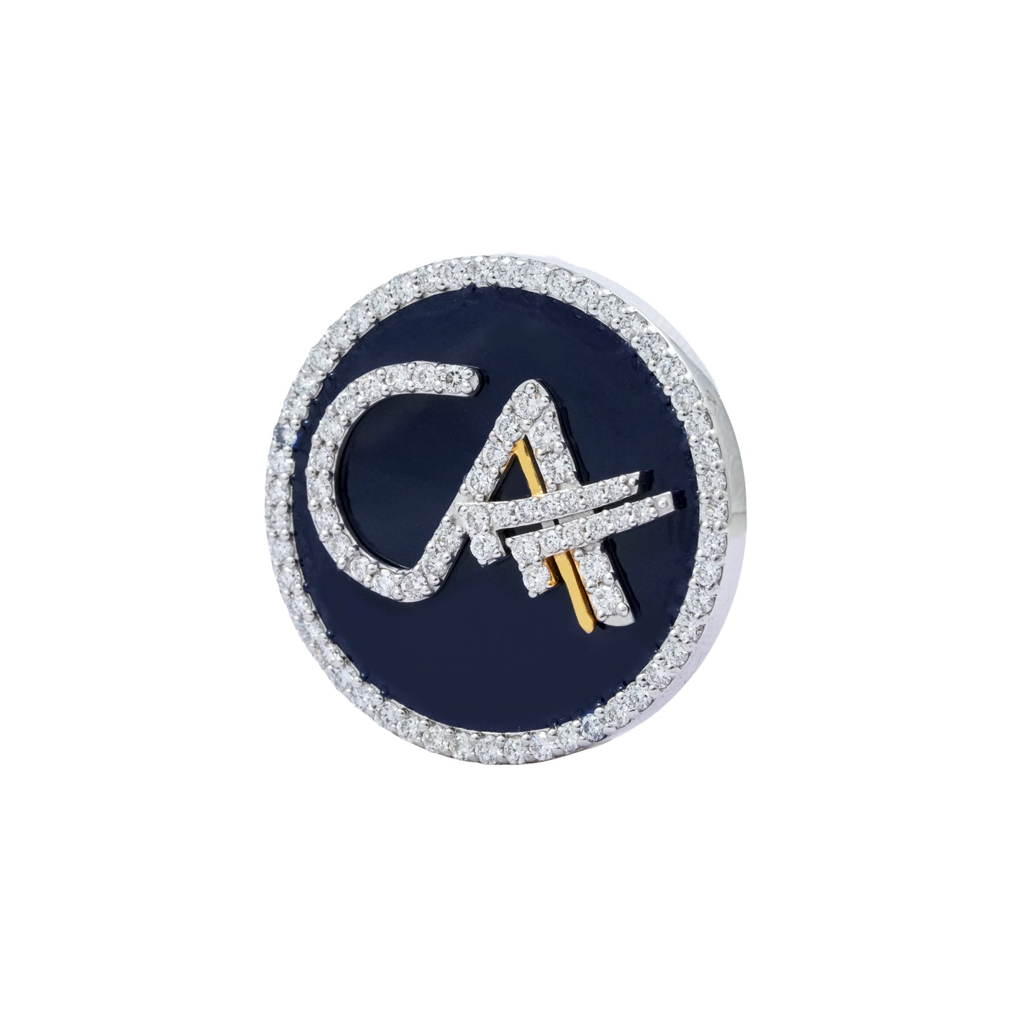 The Grace CA Diamond Brooch in 925 Silver with Navy Blue Enamel