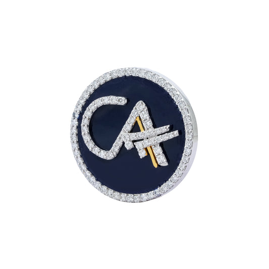 The Grace CA Diamond Brooch in 925 Silver with Navy Blue Enamel