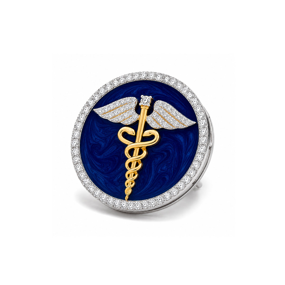 The Prestige Doctor Diamond Brooch in 925 Silver with Blue Enamel and Yellow Finish