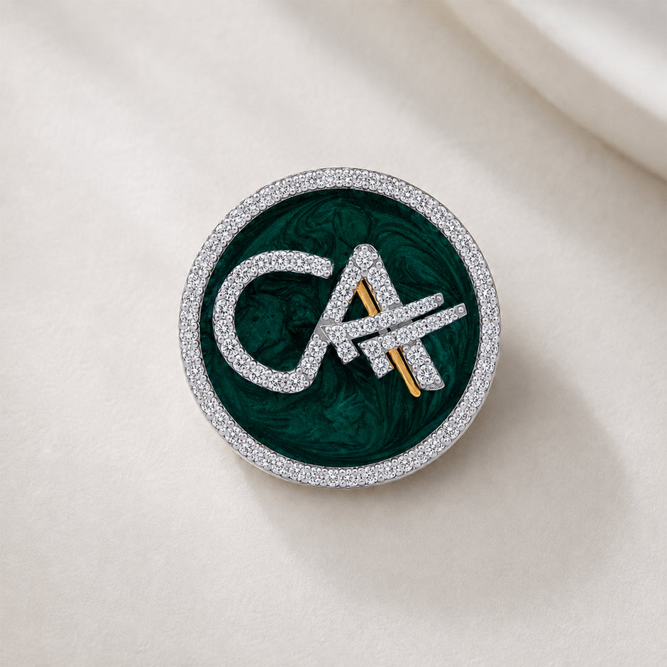 The Grace CA Diamond Brooch in 925 Silver with Malakite Enamel