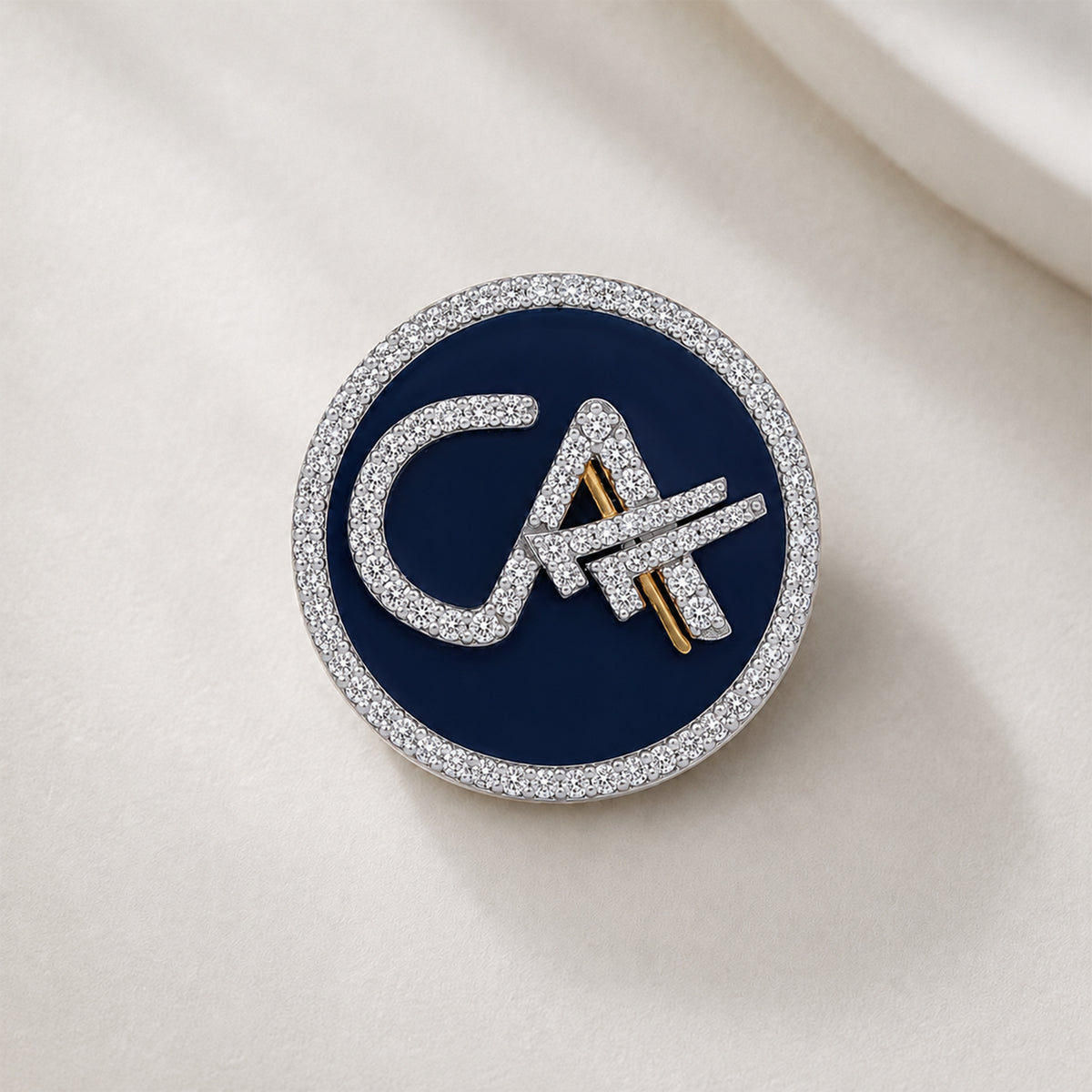 The Grace CA Diamond Brooch in 925 Silver with Navy Blue Enamel