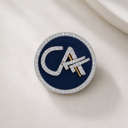 The Grace CA Diamond Brooch in 925 Silver with Navy Blue Enamel