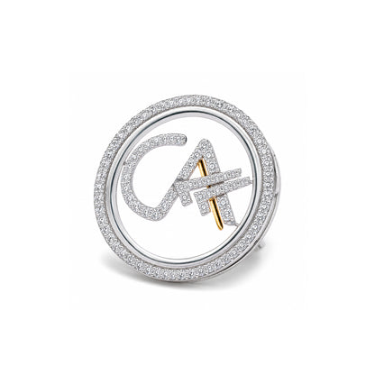 The Classic CA Single Line Double Tick Skeleton Diamond Brooch in 925 Silver with White Finish